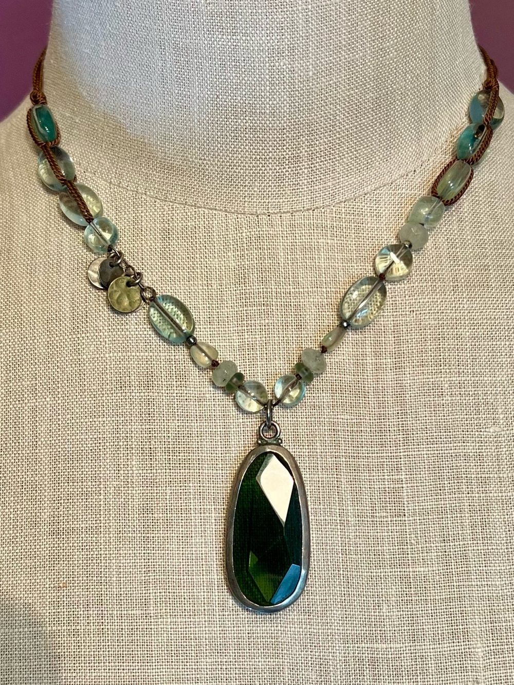 🩶Silpada N1824 Sterling Silver Green Glass Pendant Necklace
